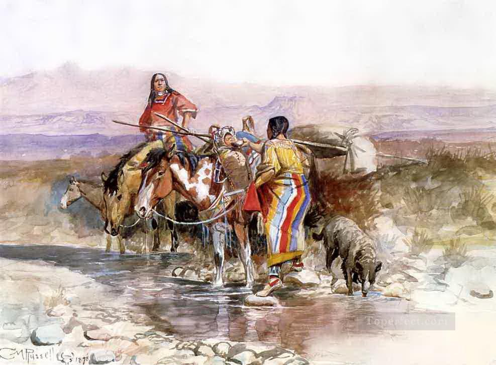 soif 1898 Charles Marion Russell Indiens d’Amérique Peintures à l'huile